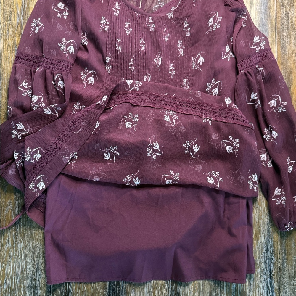 Abercrombie & Fitch Floral Burgundy Lined Dress Size XS - Picture 12 of 14